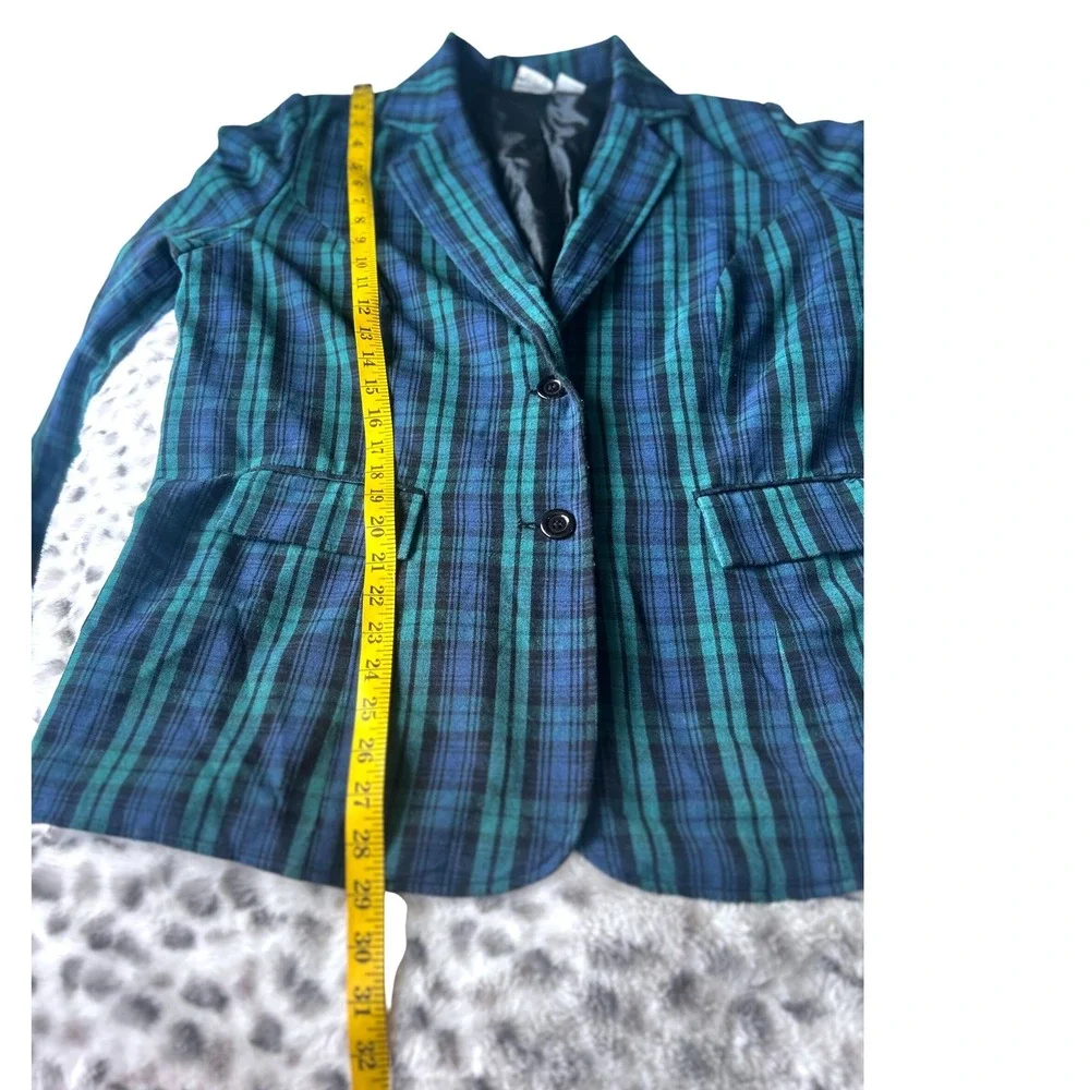 Vintage 80's Retro Roaman's Plaid Blazer Jacket Blue Green Career‎ Casual 16W
